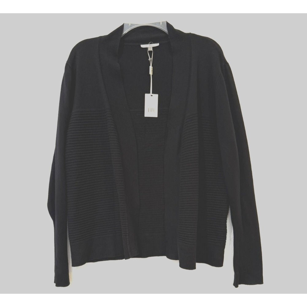 NWT Vila Milano Black Ribbed Knit Viscose Open Cardigan Sweater Size‎ Large